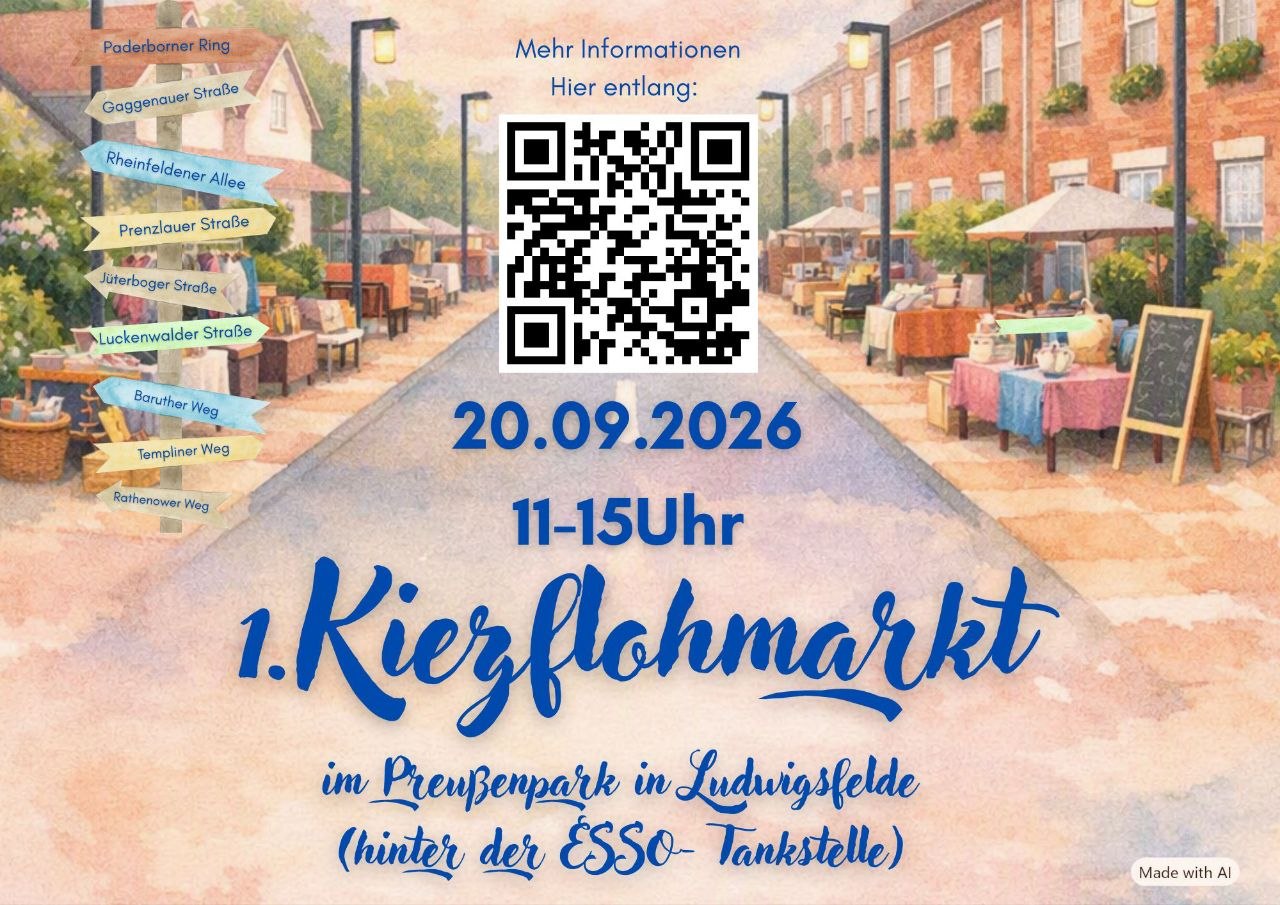 Kiezflohmarkt Flyer – Kompaktansicht mit QR-Code